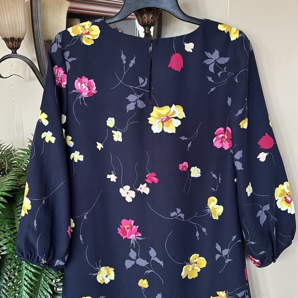 NWOT Ann Taylor Floral Print Navy Blue Shift Dress 3/4 Sleeves Easter Spring - Picture 8 of 13